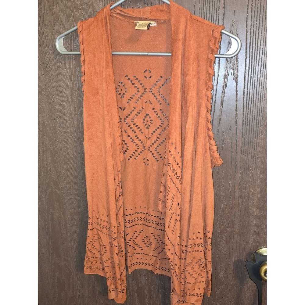 Wrangler Burnt Orange Faux Suede Laser Cut Boho Vest LWK7520